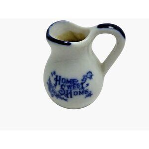 Miniature Home Sweet Home Pitcher Ceramic Dollhouse Blue White